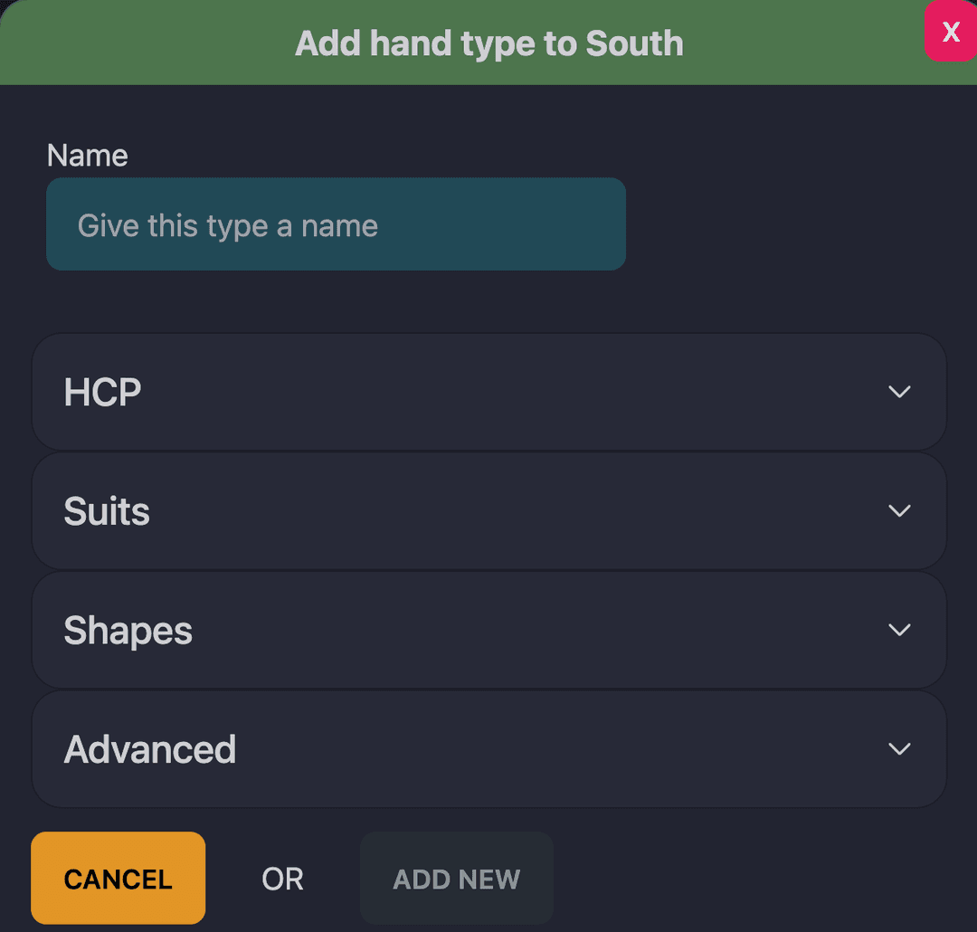 Hand type options