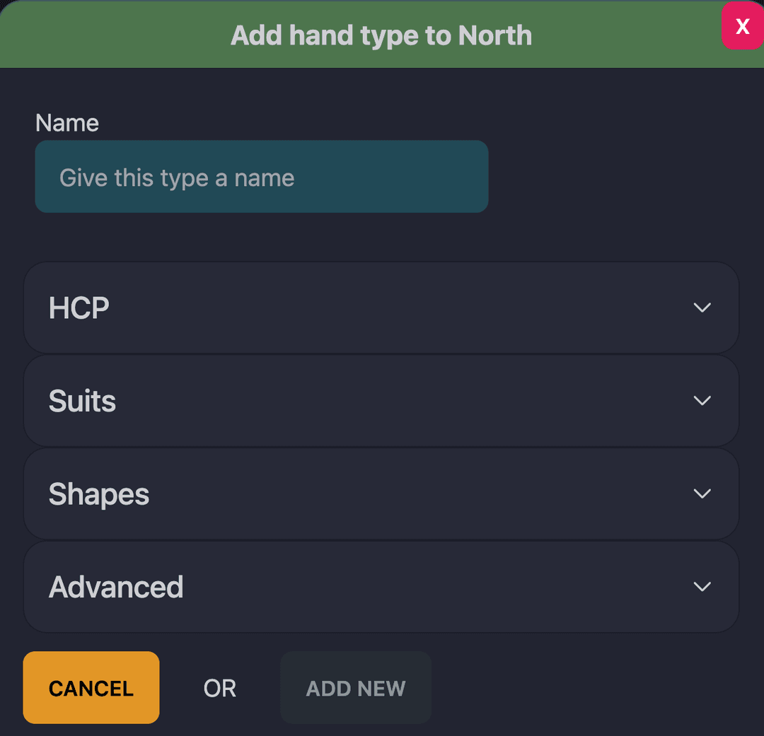 Hand type options