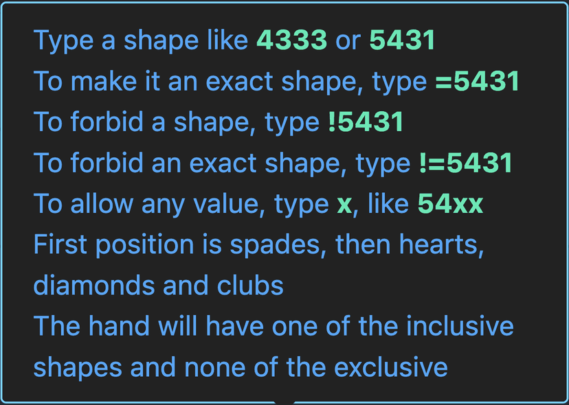 Hand type Shapes option explanation